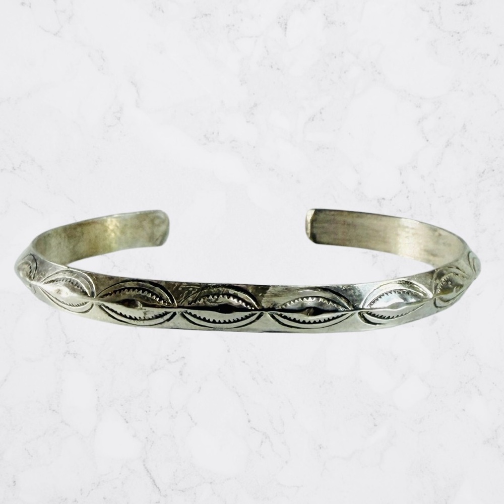 Vintage Native American Navajo Sterling Silver Cuff Bracelet Filigree Stamped